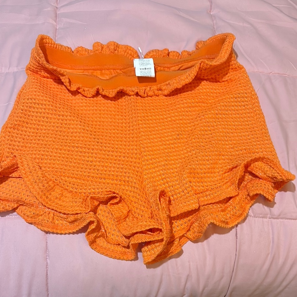 Orange Ruffle Knit Shorts